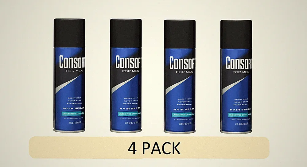 4 PACK Consort Unscented Extra Hold Hair Spray for Men, 8.3 oz.Shine Enhancing